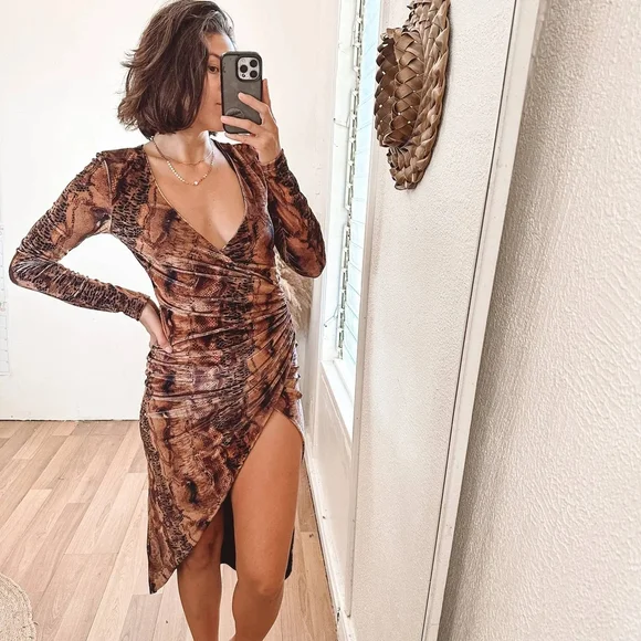 long sleeve snakeskin dress Stylish Snakeskin Print Long Sleeve Mini Dress